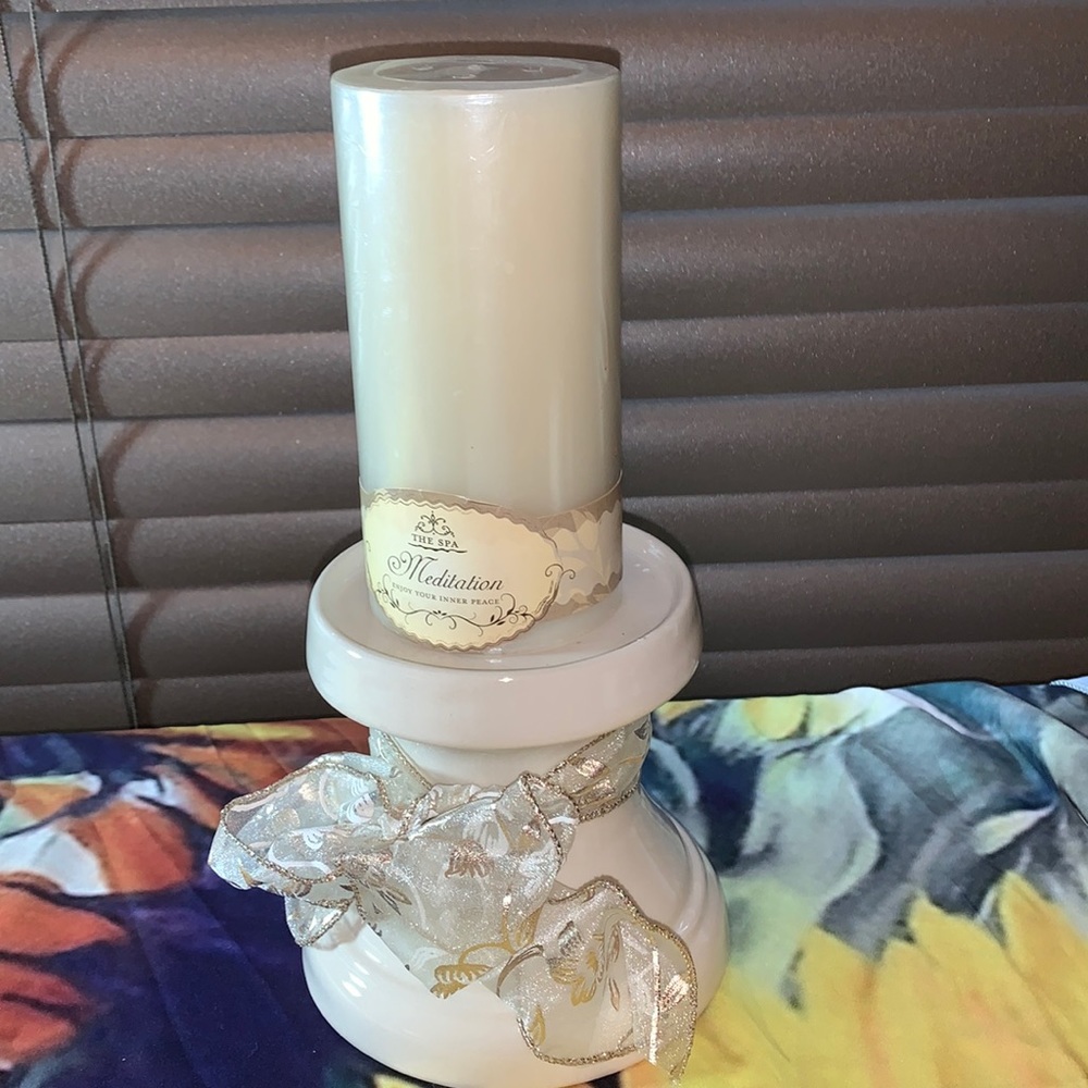 Ceramic Base Candle Holder & Meditation 6”tall NWT